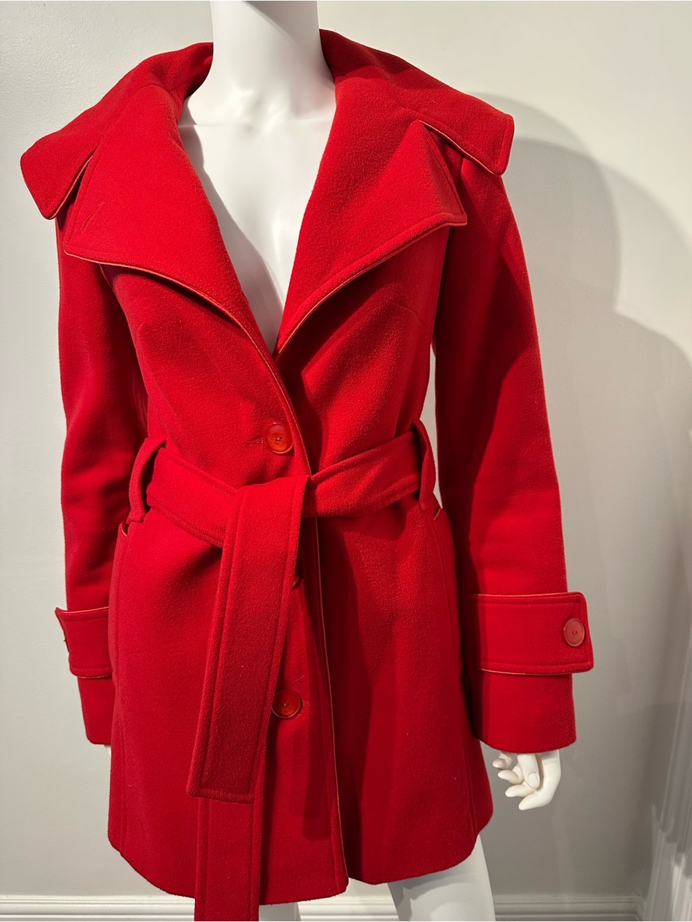 J&E Necessary Red Wool Blend Belted Coat – Size 36